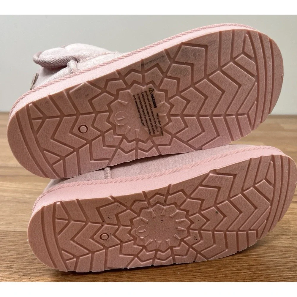 Olivia Miller Sparkle Butterfly Boots Pink, Big Girls Size 1 Faux Shearling NEW